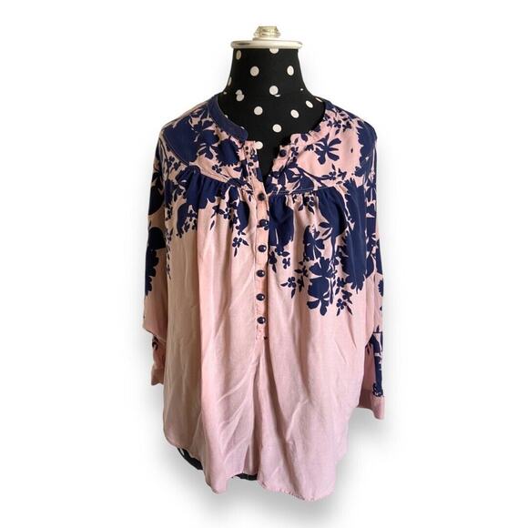 Maeve Anthropologie‎ Womens Blouse Sz XS Linden Floral Batwing Blouse Pink Navy - Picture 4 of 9